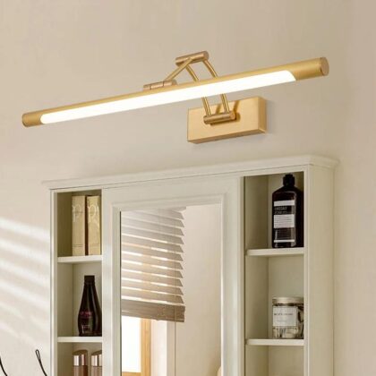 Metallic Gold Tubular Vanity Lighting Fixture With Foldable Arm