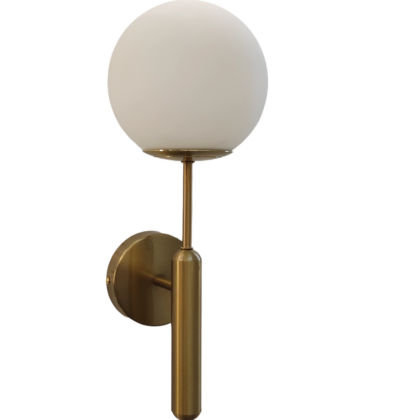 Gold Metal With Milky White Glass Ball Wall Sconce