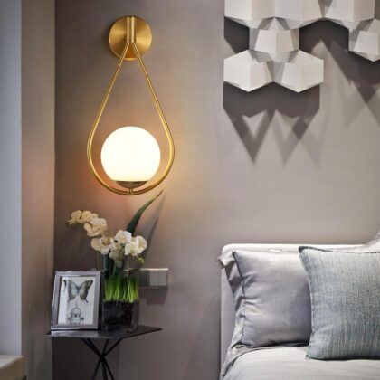 Gold Metal With Milky White Glass Ball Wall Sconce - Hanging