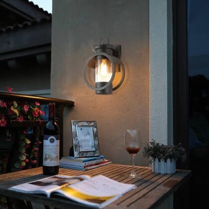 American Retro 12" Long 1-Light Vintage Outdoor Wall Lamp - Black - Iron & Seeded Glass