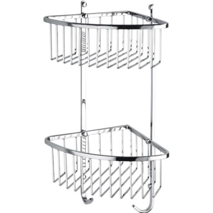 Vintage Hooked Double Shower Caddy – Bathroom corner Shelf- Chrome