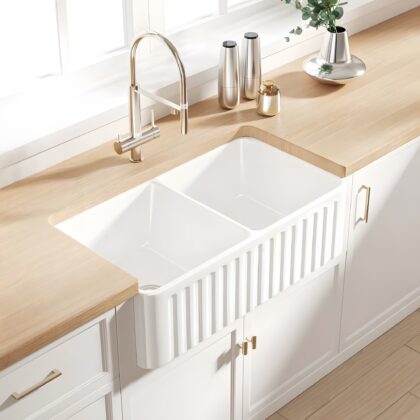Vintage Janus Farmhouse Double Sink - Ribbed and Smooth Aspects
