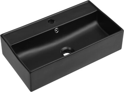 Single Wash Basin With Overflow - Black - 70CM