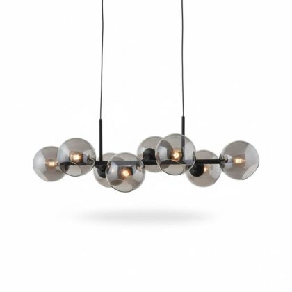 The Nordic Glass Ball 39"L 8-Light Contemporary Chandelier - Gloss Black Finish - Glass