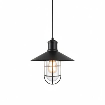 The Glass Lantern 10.5" Wide 1-Light Farmhouse Pendant - Matte Black - Clear Glass