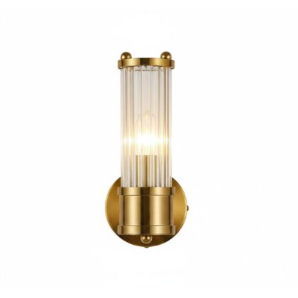 The Crystal Cylindrical 12" Long 1-Light Modern Wall Sconce - Gold Finish - Iron & Crystal