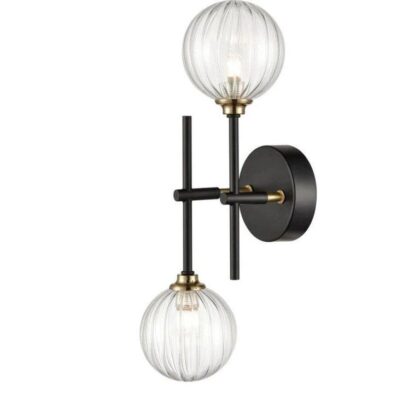 The Abstraction 6.3" Wide 2-Light Contemporary Wall Light - Matt Black & Brushed Brass - Ribbed Glass
