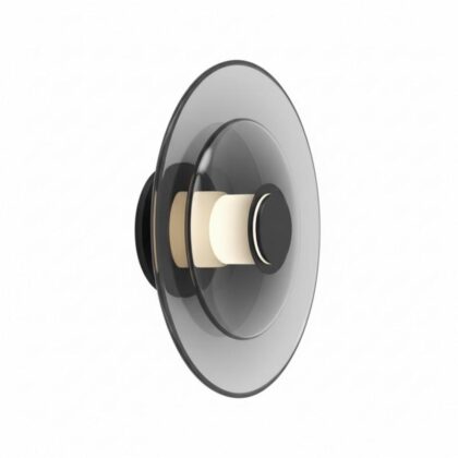 The Glass Disc 12" Diameter 1-Light LED Modern Wall Lamp - Black - Iron & Glass