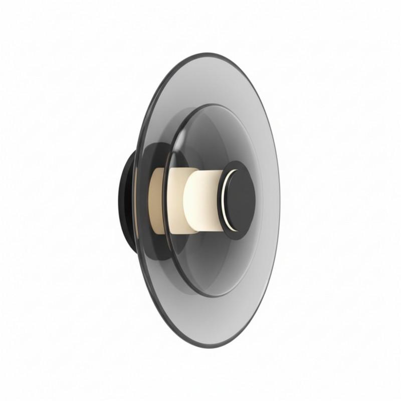 The Glass Disc 12″ Diameter 1-Light LED Modern Wall Lamp – Black – Iron & Glass