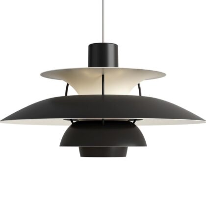 PH 5 12" Diameter 1-Light Contemporary Pendant - Matt Black & White - Metal