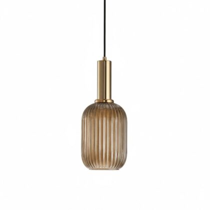The Lantern Striped-Glass 5.5" Wide 1-Light Vintage Pendant Lamp - Cognac Finish - Glass & Iron