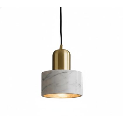 The Marble 6" Diameter 1-Light Contemporary Pendant - White Finish - Marble & Brass