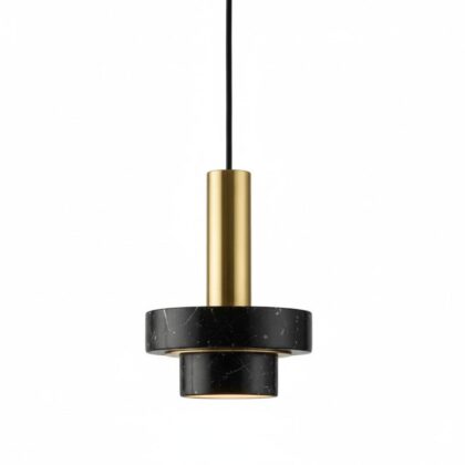 The Modern Marble Tiered 11" Long 1-Light Contemporary Pendant Light - Black Finish - Marble & Iron