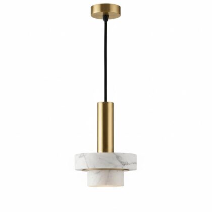 The Modern Marble Tiered 11" Long 1-Light Contemporary Pendant Light - White Finish - Marble & Iron