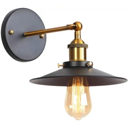 Radha Retro 9"W 1-Light Adjustable Wall Light - Matte Black & Brass - Aluminium