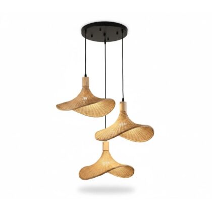 The Straw Hat 32" Wide 3-Light Farmhouse Pendant - Brown Bamboo Finish - Bamboo