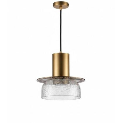 The Crackle Glass 6" Diameter 1-Light Contemporary Pendant - Brushed Brass - Crackle Glass & Iron