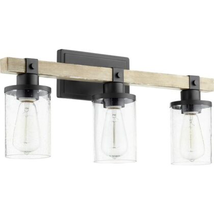 Alpine 23"W 3-Light Modern Farmhouse Vanity Wall Light - Black & Driftwood - Iron & Seeded Glass