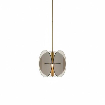 The Layered Brass Disc 5"W 1-Light Contemporary Pendant - Warm Brass Finish - Smoked Glass