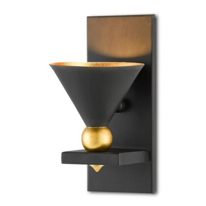 The Movie Theatre Style 6" Wide 1-Light Vintage Wall Sconce - Black & Gold Leaf - Wrought Iron
