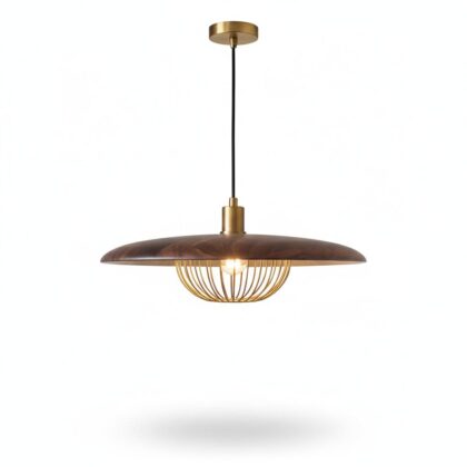 The Nordic Metal Cage 14" Diameter 1-Light Scandinavian Pendant Light - Gold & Wood Finish - Metal