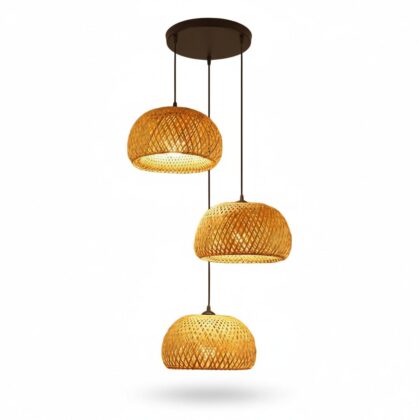 The Woven Bamboo 32" Wide 3-Light Minimalist Pendant - Natural & Matte Black - Rattan