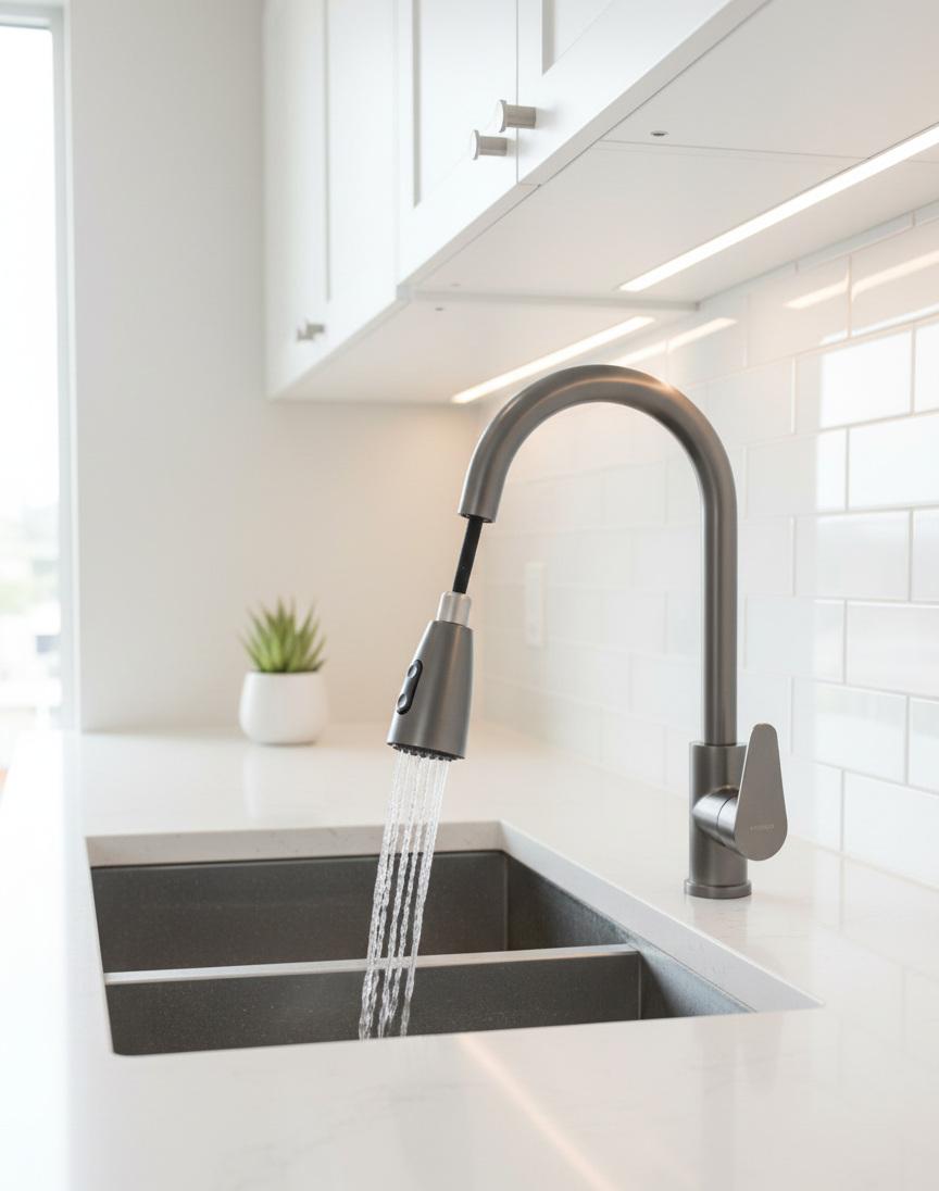 The 415mm Single-Lever Contemporary Pull-Down Kitchen Faucet – Stainless Steel & Copper — angle 1