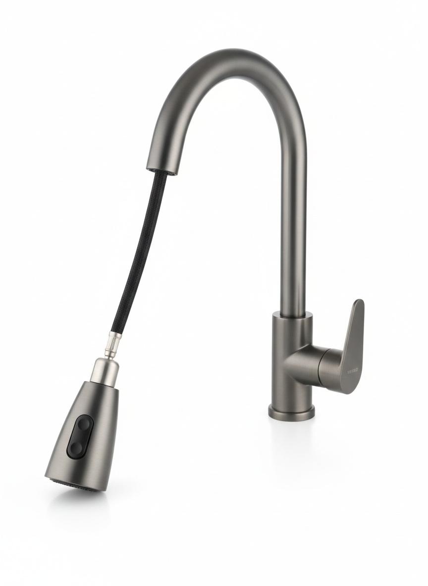 The 415mm Single-Lever Contemporary Pull-Down Kitchen Faucet – Stainless Steel & Copper — angle 2