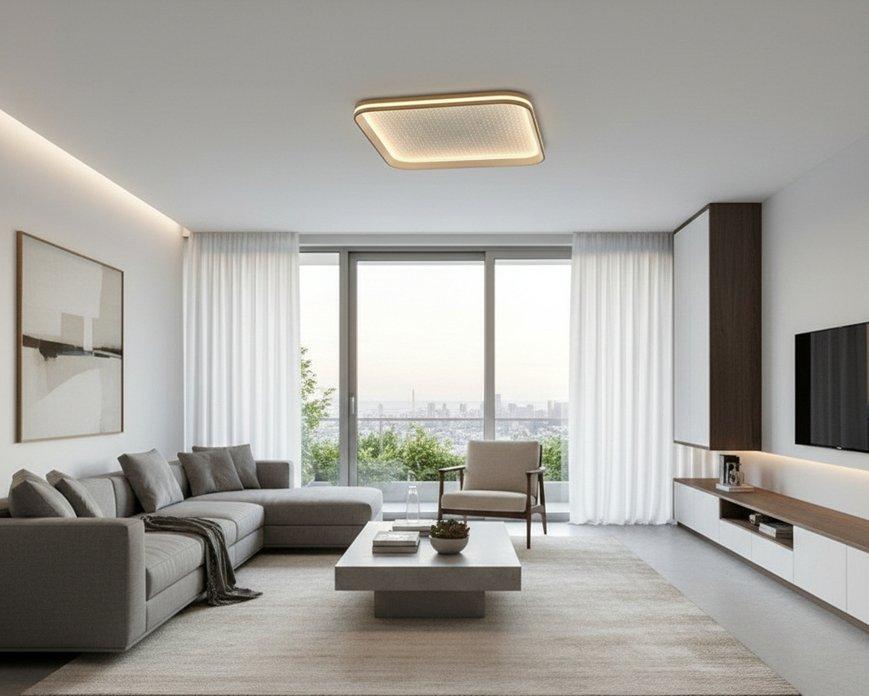 The Delta Edge-Lit Square 20″ Diameter 44W Modern LED Ceiling Light – Matte Purple, Gold & White – Acrylic — angle 2