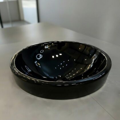 The Vintage 18" Diameter Round Contemporary Countertop Vessel Basin - Gloss Black - Ceramic