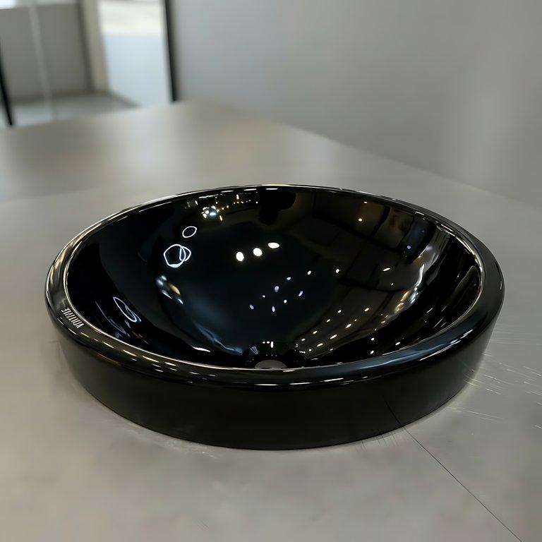 The Vintage 18" Diameter Round Contemporary Countertop Vessel Basin - Gloss Black - Ceramic