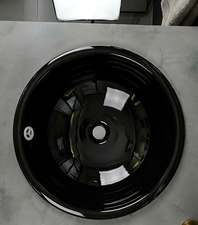 The Vintage 18" Diameter Round Contemporary Countertop Vessel Basin - Gloss Black - Ceramic