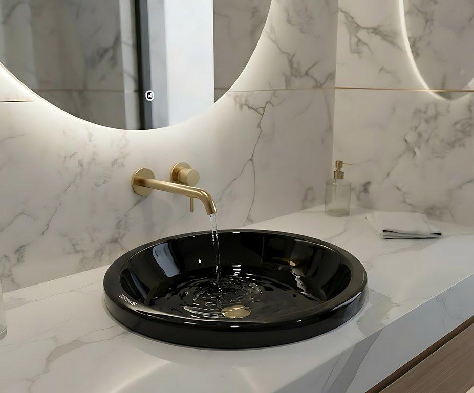 The Vintage 18" Diameter Round Contemporary Countertop Vessel Basin - Gloss Black - Ceramic