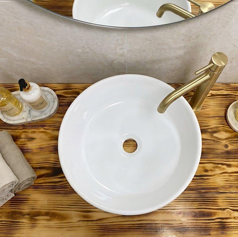 The Contemporary Round 40cm Diameter Countertop Basin - White Gloss - Ceramic