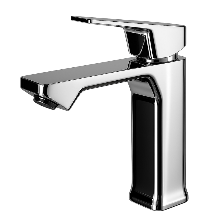 The 170mm Single-Lever Contemporary Basin Mixer Tap – Chrome – Solid Brass