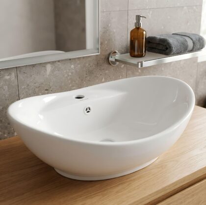 The Oval 60cm Long Countertop Ceramic Washbasin - Gloss White - 1 Tap Hole