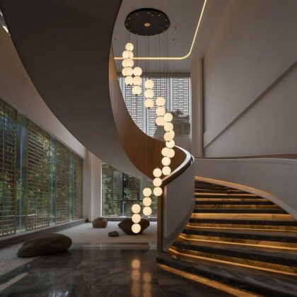 The Echo Lunar Cascade 36-Light Mid-Century Modern Grand Chandelier - Matte Black & Gold - Polycarbonate