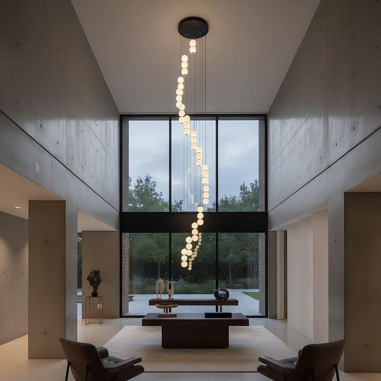 The Echo Lunar Cascade 36-Light Mid-Century Modern Grand Chandelier – Matte Black & Gold – Polycarbonate — angle 1