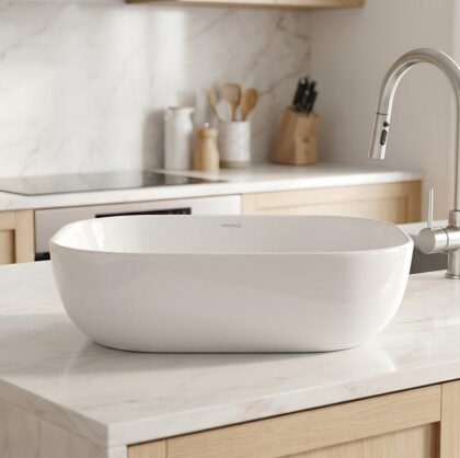 The Rounded Rectangle 20" Wide Ceramic Countertop Basin - Gloss White