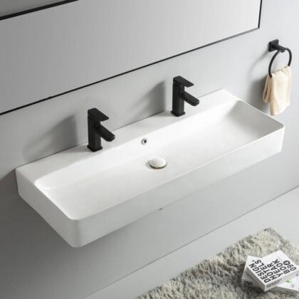 Double Wash Basin With Overflow - White - 110CM