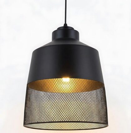 The Beliani Mesh 13" Diameter 1-Light Industrial Pendant - Matte Black - Iron