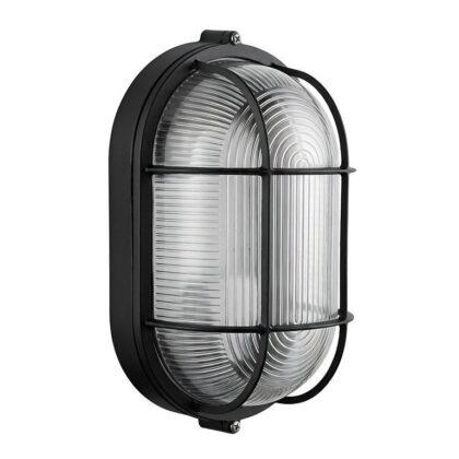 The Bulkhead Beacon 16cm Wide 1-Light Nautical Outdoor Wall Light - Matte Black - Glass