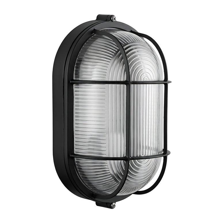 The Bulkhead Beacon 16cm Wide 1-Light Nautical Outdoor Wall Light – Matte Black – Glass
