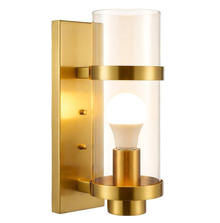 The Castletone 4″ Wide 1-Light Contemporary Wall Light – Brushed Gold – Clear Glass