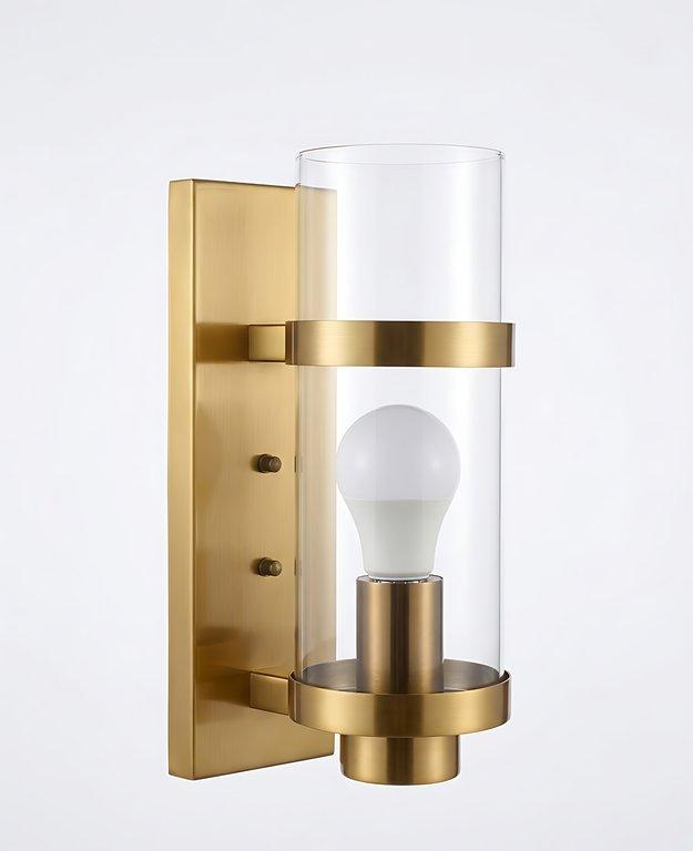 The Castletone 4″ Wide 1-Light Contemporary Wall Light – Brushed Gold – Clear Glass — angle 2
