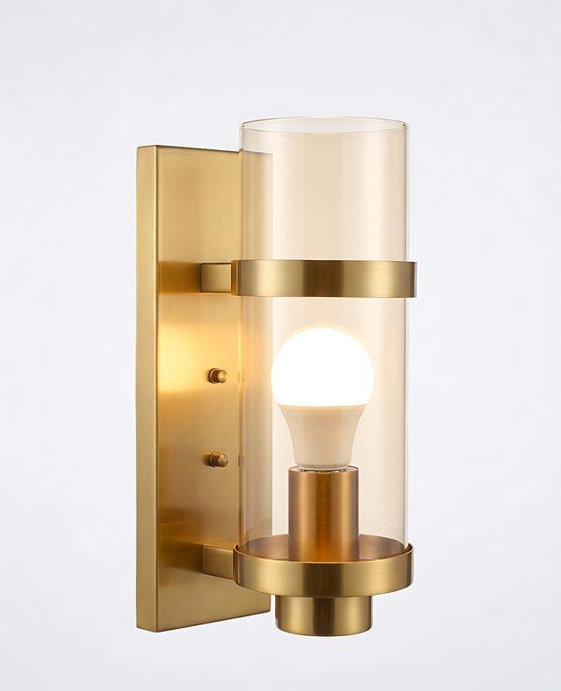 The Castletone 4″ Wide 1-Light Contemporary Wall Light – Brushed Gold – Clear Glass — angle 3