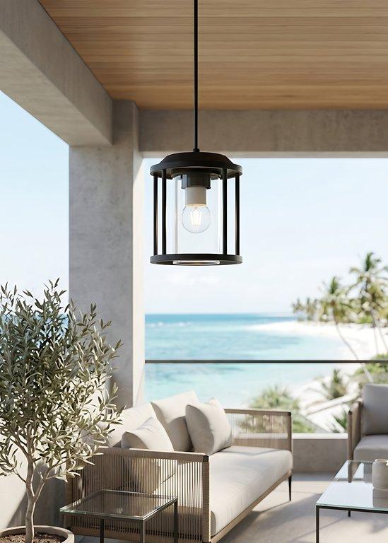 The Kimolos 8″ Wide 1-Light Contemporary Outdoor Lamp – Flash Black – Die-cast Aluminum - angle 5