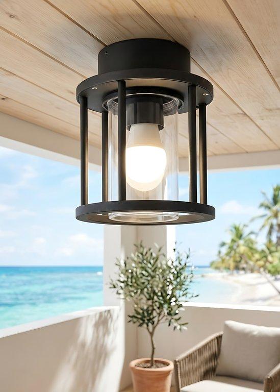 The Kimolos 8″ Wide 1-Light Contemporary Outdoor Lamp – Flash Black – Die-cast Aluminum - angle 7