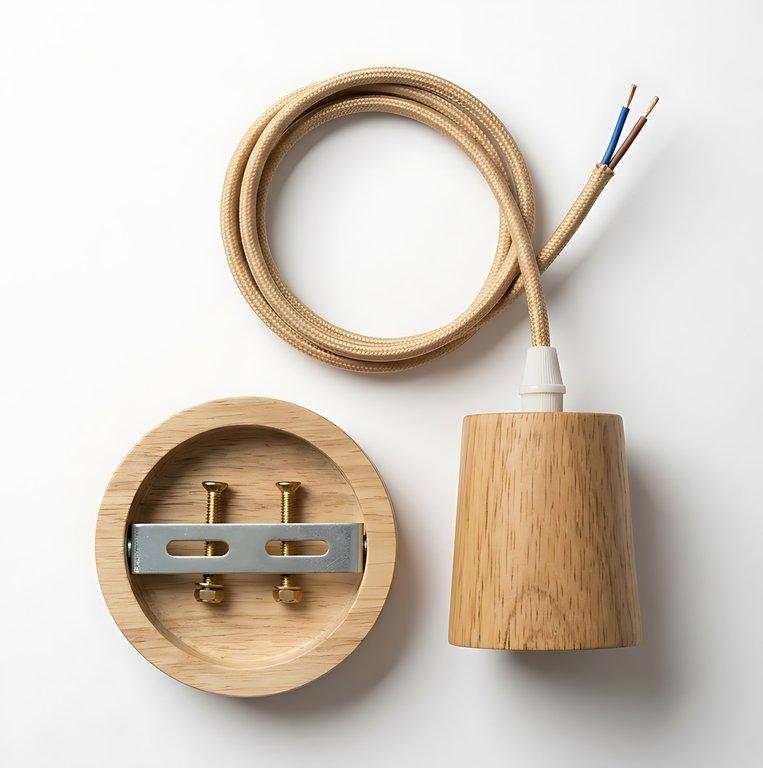 The Nordic Oak Pendant Kit 4″ Base Diameter 1-Light Scandinavian Pendant – Natural Oak – Wood