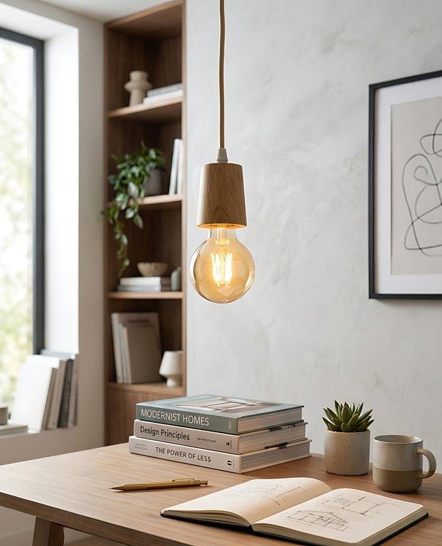 The Nordic Oak Pendant Kit 4″ Base Diameter 1-Light Scandinavian Pendant – Natural Oak – Wood — angle 1